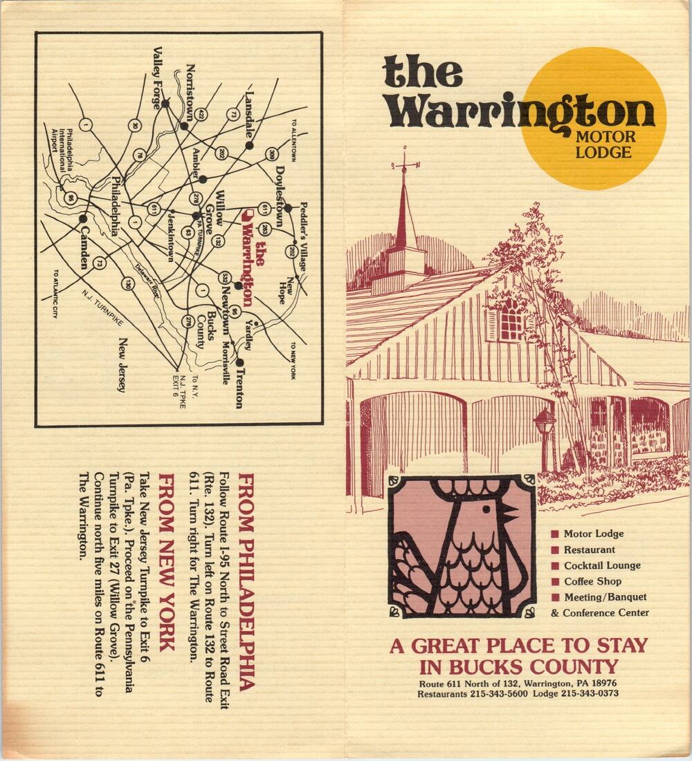 1970s The Warrington Motor Lodge Warrington PA Brochure H5-4
